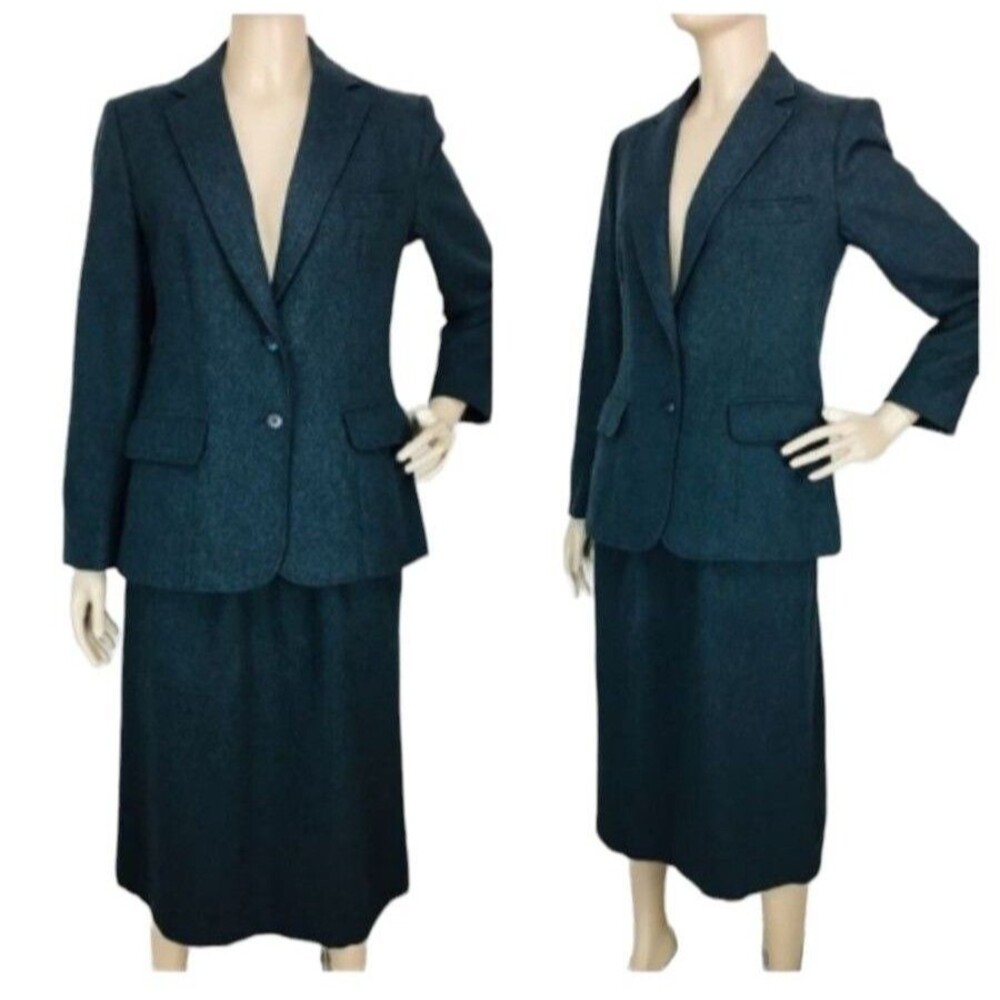 Vintage 70s Evan Picone Gray Wool High-Waist Full Skirt and Blazer Suit Set M/L